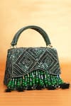 Shop_House Of Kosha_Green Sequins, Beads, Tassels Elara Suede Box Bag _at_Aza_Fashions