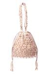 House Of Kosha_Ivory Crystals, Beads Kelly Pastel Suede Bucket Bag _Online_at_Aza_Fashions
