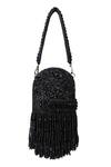 Shop_House Of Kosha_Black Beads, Zari, Tassels Suede Embellished Clutch Bag _Online_at_Aza_Fashions
