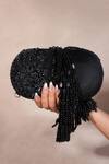 Shop_House Of Kosha_Black Beads, Zari, Tassels Suede Embellished Clutch Bag _at_Aza_Fashions
