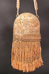 Shop_House Of Kosha_Gold Beads, Zari, Tassels, Cut Work Suede Embellished Clutch Bag _at_Aza_Fashions