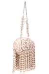 House Of Kosha_Ivory Beads, Pearls, Crystals Chloe Suede Clutch With Hangings _Online_at_Aza_Fashions