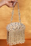 Buy_House Of Kosha_Ivory Beads, Pearls, Crystals Chloe Suede Clutch With Hangings _at_Aza_Fashions
