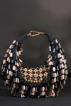 Shop_House Of Kosha_Black Beads, Crystals Alara Pastel Suede Hobo Bag _at_Aza_Fashions