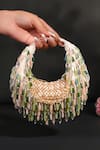 Buy_House Of Kosha_Green Beads, Crystals Alara Pastel Suede Hobo Bag _at_Aza_Fashions