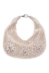 House Of Kosha_Silver Embroidery, Tassels Elina Suede Hobo Bag _Online_at_Aza_Fashions