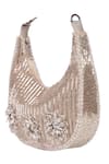 Shop_House Of Kosha_Silver Embroidery, Tassels Elina Suede Hobo Bag _at_Aza_Fashions