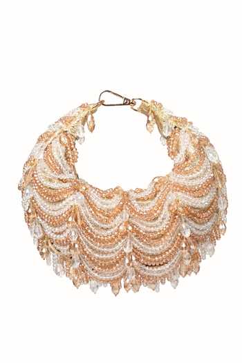 Shop_House Of Kosha_Gold Crystals, Beads Liona And Silver Georgette Hobo Bag _at_Aza_Fashions