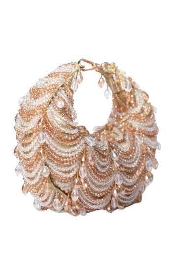 House Of Kosha_Gold Crystals, Beads Liona And Silver Georgette Hobo Bag _Online_at_Aza_Fashions