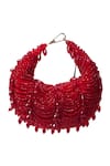 House Of Kosha_Red Beads, Crystals Liona Suede Embellished Hobo Bag _Online_at_Aza_Fashions