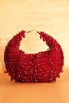 Shop_House Of Kosha_Red Beads, Crystals Liona Suede Embellished Hobo Bag _at_Aza_Fashions