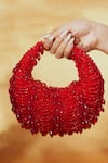 Buy_House Of Kosha_Red Beads, Crystals Liona Suede Embellished Hobo Bag _at_Aza_Fashions