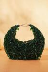 Shop_House Of Kosha_Green Beads, Crystals Liona Suede Embellished Hobo Bag _at_Aza_Fashions