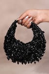 Buy_House Of Kosha_Black Beads Liona Suede Embellished Hobo Bag _at_Aza_Fashions