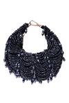 Shop_House Of Kosha_Navy Beads, Sequins Blue Suede Beaded Hobo Bag _at_Aza_Fashions