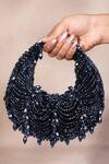 Buy_House Of Kosha_Navy Beads, Sequins Blue Suede Beaded Hobo Bag _at_Aza_Fashions