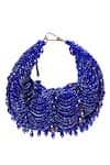 House Of Kosha_Blue Beads, Crystals Royal Suede Embellished Hobo Bag _Online_at_Aza_Fashions