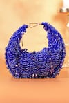 Shop_House Of Kosha_Blue Beads, Crystals Royal Suede Embellished Hobo Bag _at_Aza_Fashions