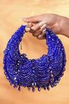 Buy_House Of Kosha_Blue Beads, Crystals Royal Suede Embellished Hobo Bag _at_Aza_Fashions