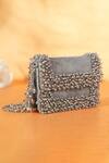 Shop_House Of Kosha_Gray Crystals Elana Grey Suede Mini Clutch Bag _at_Aza_Fashions
