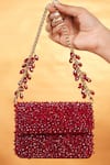 Buy_House Of Kosha_Maroon Crystals Kiyara Suede Mini Clutch _at_Aza_Fashions