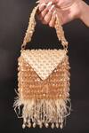 Shop_House Of Kosha_Gold Crystals, Feathers Luna Suede Embellished Mini Bag _at_Aza_Fashions