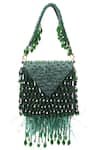 Buy_House Of Kosha_Green Crystals, Feathers Luna Suede Embellished Mini Bag _Online_at_Aza_Fashions