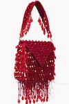 House Of Kosha_Maroon Crystals, Feathers Luna Suede Mini Bag _Online_at_Aza_Fashions