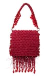 Shop_House Of Kosha_Maroon Crystals, Feathers Luna Suede Mini Bag _Online_at_Aza_Fashions
