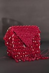 Shop_House Of Kosha_Maroon Crystals, Feathers Luna Suede Mini Bag _at_Aza_Fashions