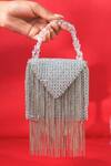 Buy_House Of Kosha_Silver Crystals, Chains Natali Embellished Mini Bag _at_Aza_Fashions