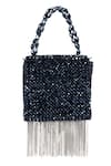 House Of Kosha_Navy Crystals, Chains Blue Embellished Mini Bag _Online_at_Aza_Fashions