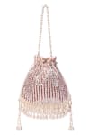 House Of Kosha_Pink Sequins, Pearls Suede Embellished Potli _Online_at_Aza_Fashions