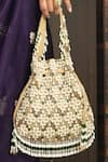 House Of Kosha_Gold Beads, Pearls Suede Embellished Potli _Online_at_Aza_Fashions
