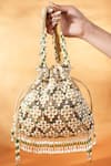 Shop_House Of Kosha_Gold Beads, Pearls Suede Embellished Potli _at_Aza_Fashions