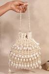 Shop_House Of Kosha_Ivory Pearls Zarah Suede Potli _at_Aza_Fashions