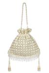 House Of Kosha_Ivory Embroidery, Sequins, Tassels Kundan Embellished Potli Bag _Online_at_Aza_Fashions