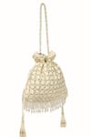 Buy_House Of Kosha_Ivory Embroidery, Sequins, Tassels Kundan Embellished Potli Bag _Online_at_Aza_Fashions