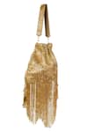 House Of Kosha_Gold Cut Work, Tassels Bailey Suede Handcrafted Potli _Online_at_Aza_Fashions