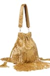 Buy_House Of Kosha_Gold Cut Work, Tassels Bailey Suede Handcrafted Potli _Online_at_Aza_Fashions