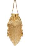 Shop_House Of Kosha_Gold Cut Work, Tassels Bailey Suede Handcrafted Potli _at_Aza_Fashions