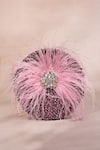 House Of Kosha_Lilac Feathers, Crystals Kiraz Suede Embellished Round Bag _Online_at_Aza_Fashions