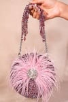 Buy_House Of Kosha_Lilac Feathers, Crystals Kiraz Suede Embellished Round Bag _at_Aza_Fashions