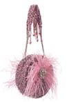 House Of Kosha_Lilac Feathers, Crystals Kiraz Suede Embellished Round Bag _at_Aza_Fashions