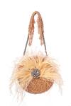 Shop_House Of Kosha_Gold Feathers, Crystals Kiraz Embellished Round Bag _at_Aza_Fashions