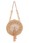 Shop_House Of Kosha_Gold Cut Work, Beads, Embroidery Ella Suede Embellished Bag _at_Aza_Fashions