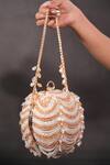 Buy_House Of Kosha_Gold Crystals, Beads Georgette Embellished Round Bag _at_Aza_Fashions