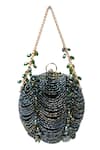 Buy_House Of Kosha_Green Beads, Crystals Embellished Round Suede Clutch Bag _Online_at_Aza_Fashions