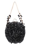 House Of Kosha_Black Crystals, Beads, Embroidery Suede Embellished Round Clutch _Online_at_Aza_Fashions