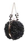 Shop_House Of Kosha_Black Crystals, Beads, Embroidery Suede Embellished Round Clutch _at_Aza_Fashions